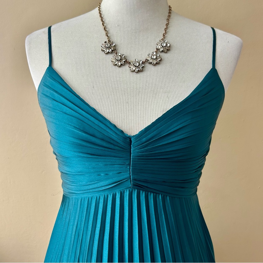 Abercrombie & Fitch Satin Pleated Maxi Dress Teal Green Size S Tall - Picture 6 of 14